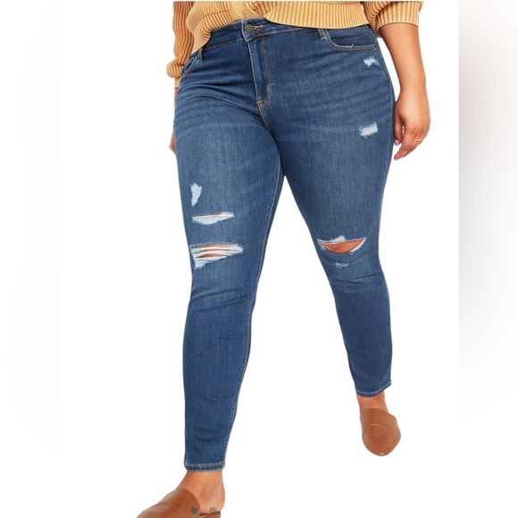 Old Navy Mid-Rise Power Slim Straight Blue Distressed Jeans Women’s Size 20 - Picture 1 of 16